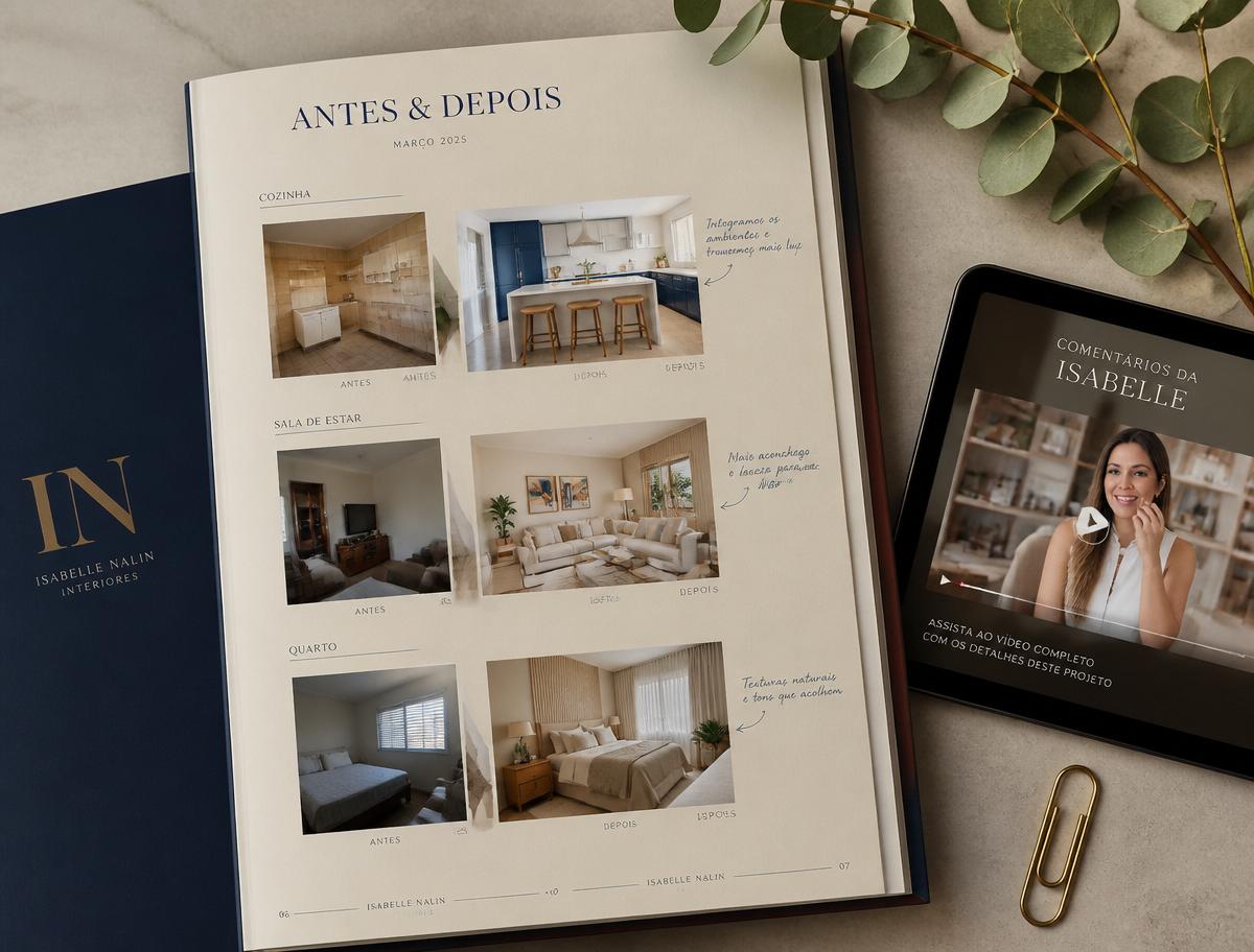 Mockup do bônus 5: Antes & Depois comentados: 3 projetos reais